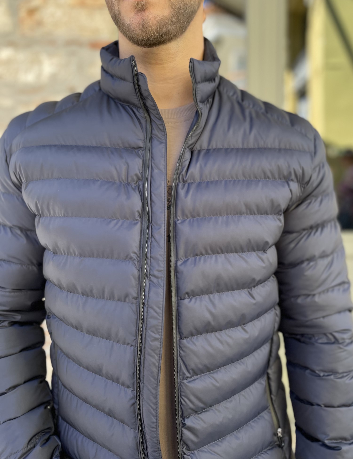 Ανδρικό μπλε καπιτονέ μπουφάν D3078B φωτογραφία